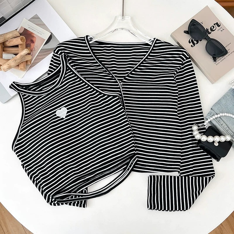 Verden Heart Built-In Bra Top with Cardigan