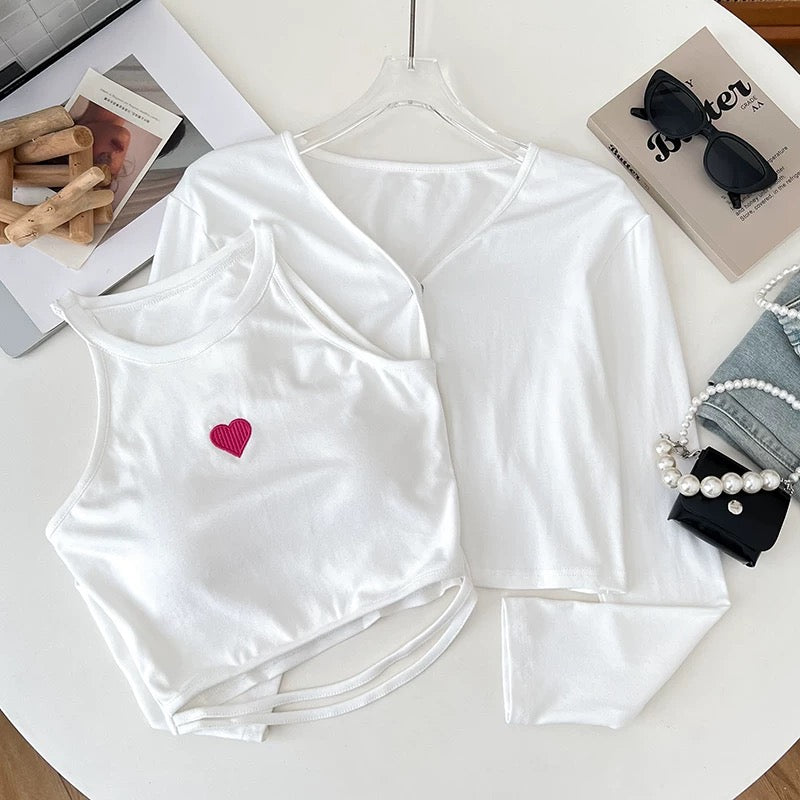 Verden Heart Built-In Bra Top with Cardigan