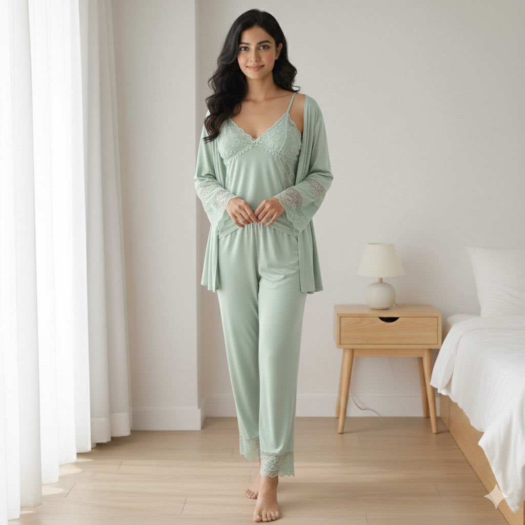 Trosa Dream Velvet Padded Nightsuit - 3pc Set