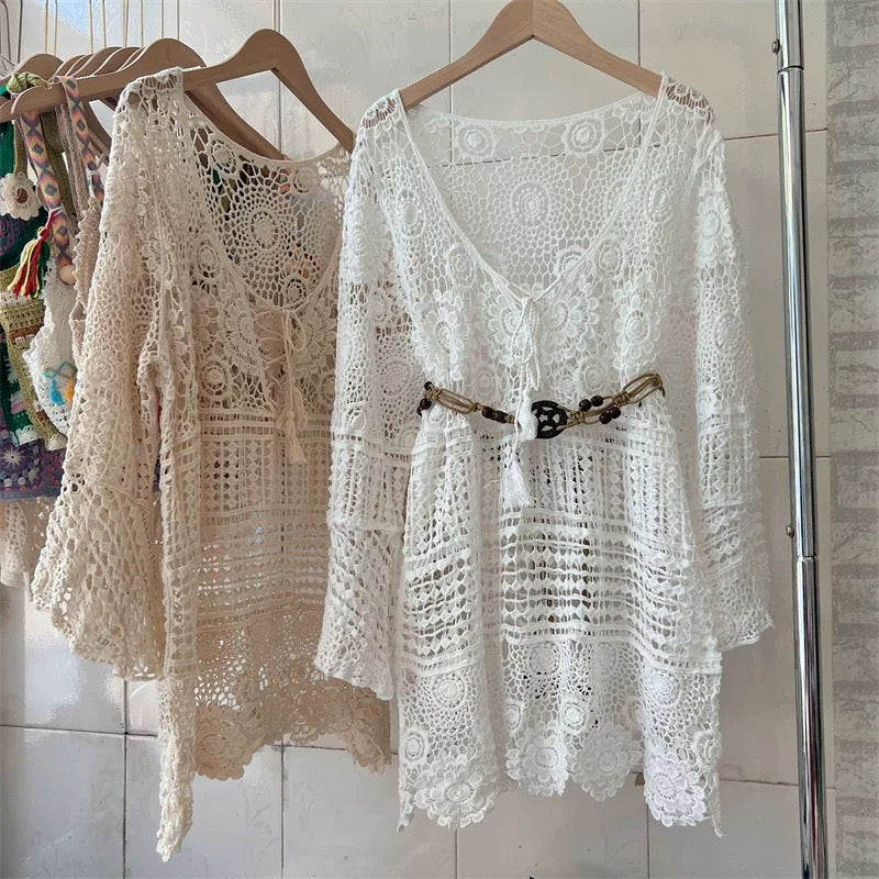 Tulum Crochet Bell-Sleeve Cover-Up