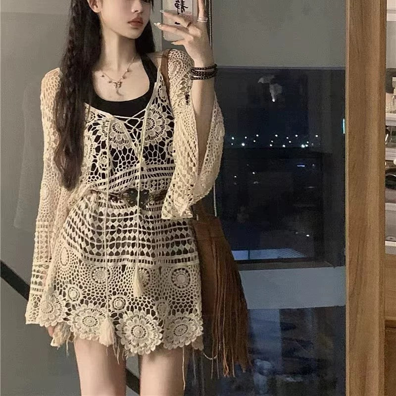 Tulum Crochet Bell-Sleeve Cover-Up