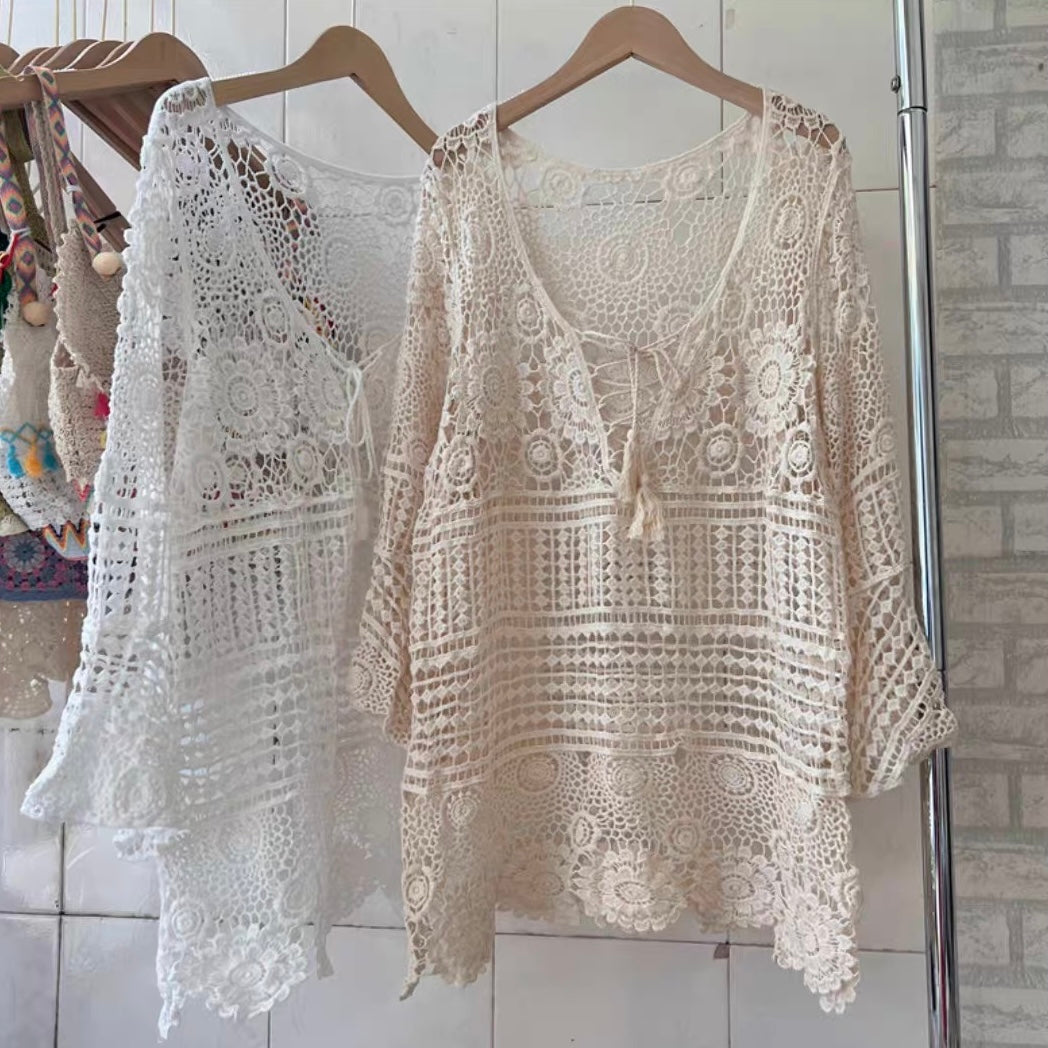 Tulum Crochet Bell-Sleeve Cover-Up