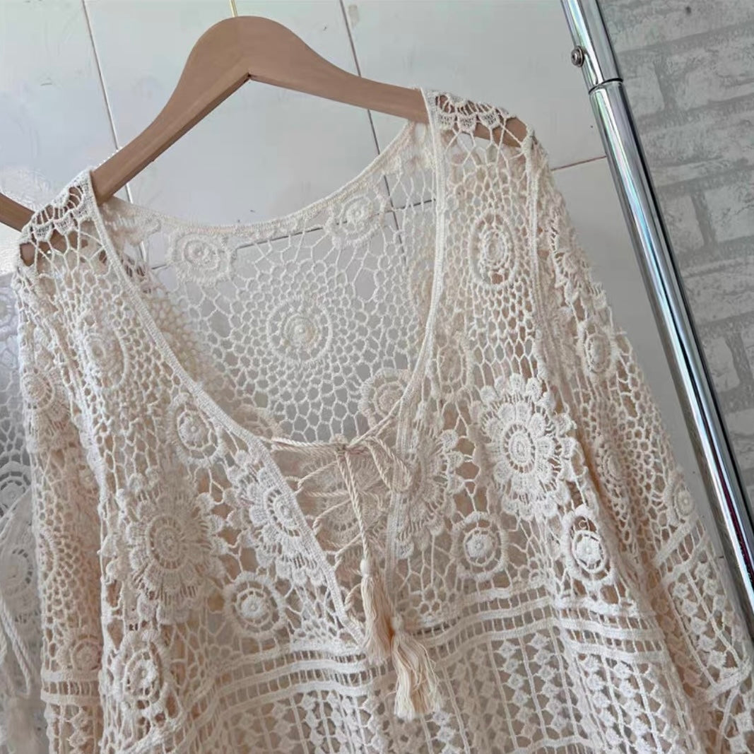Tulum Crochet Bell-Sleeve Cover-Up