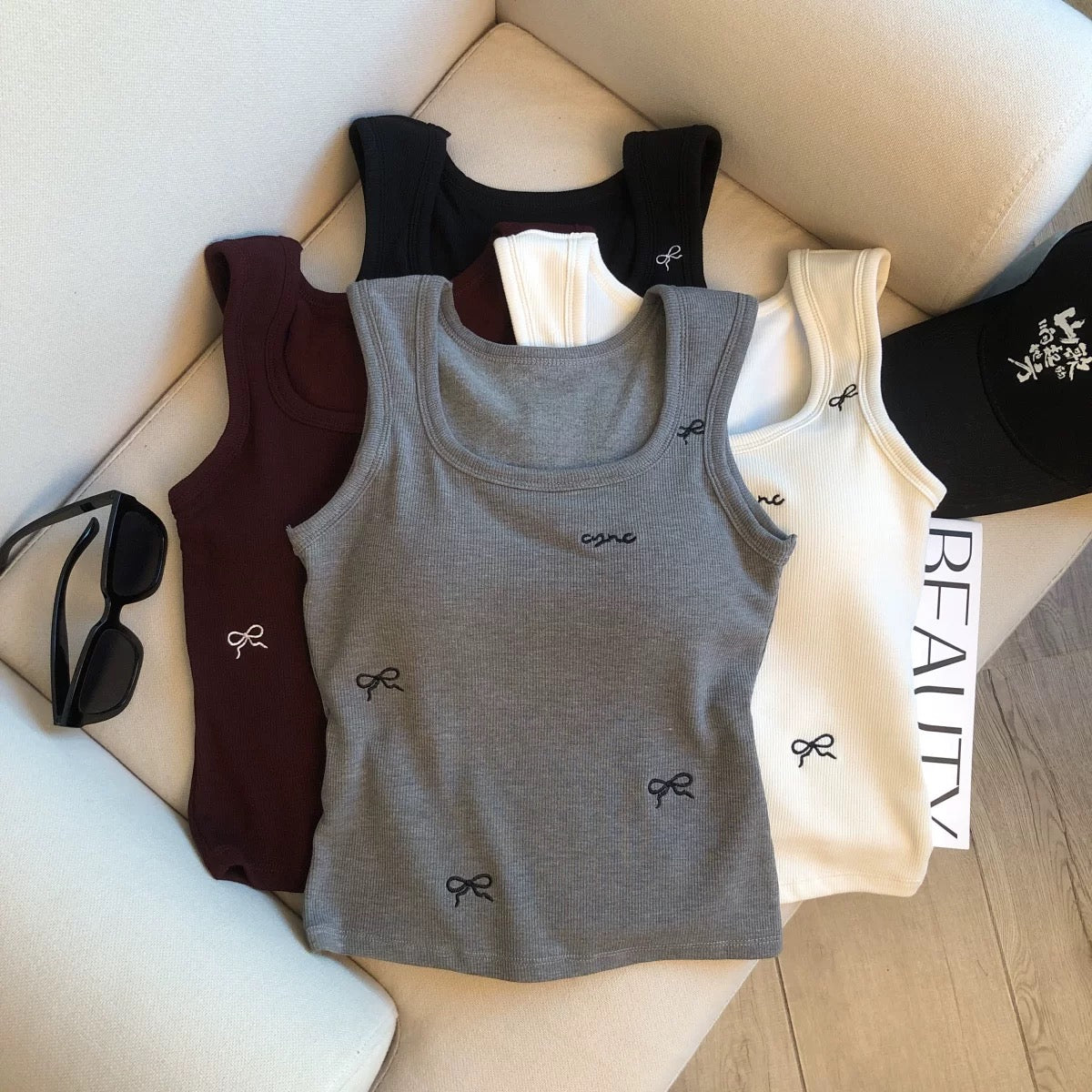 Tessa Ribbon Built-In Bra Tank Top