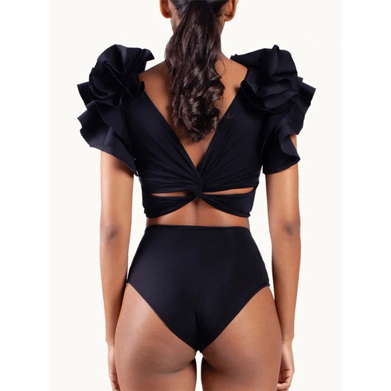 Flax Ruffle Bikini with Sarong Set