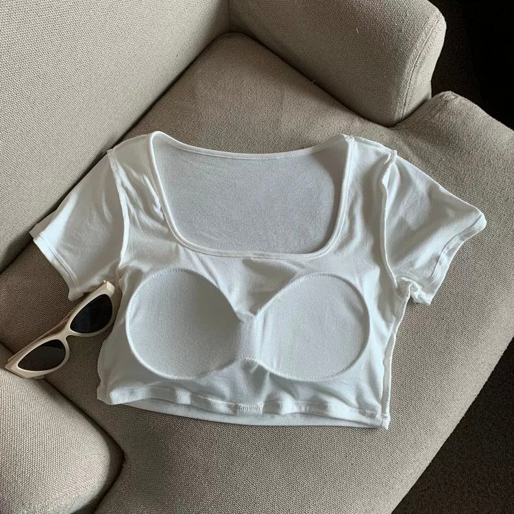 Nina Buttoned Built-In Bra Crop T-shirt