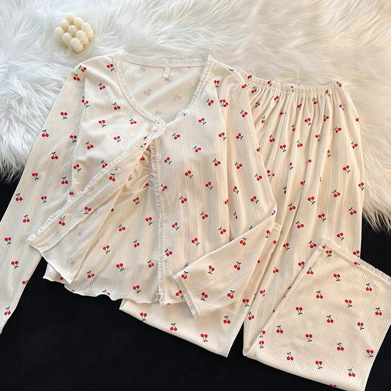 Little Cherries Padded Nightsuit - 3pc Set