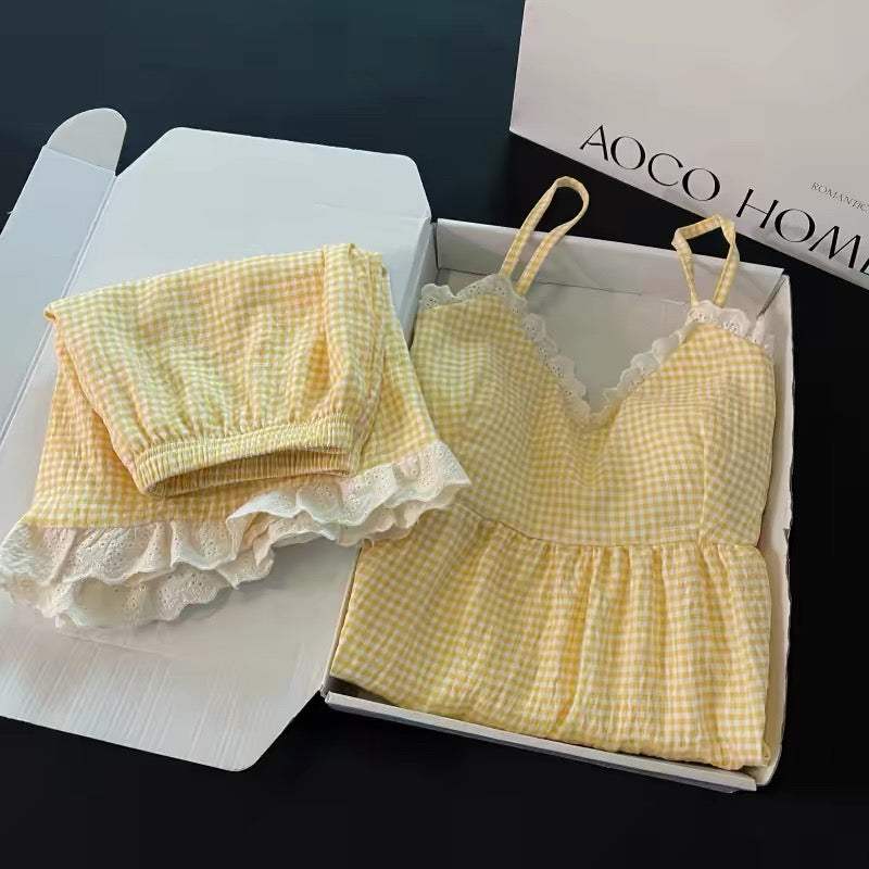 Cottage Gingham Frill Padded Nightsuit Set
