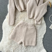 Fuzzy Knitted Vest With Cardigan and Shorts