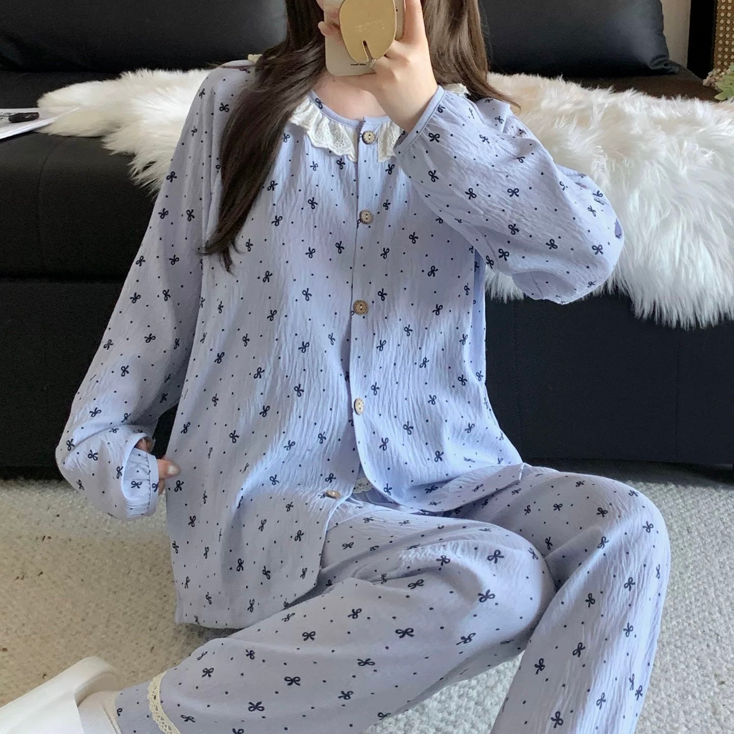 Lavender Lace Padded Nightsuit - 3pc Set