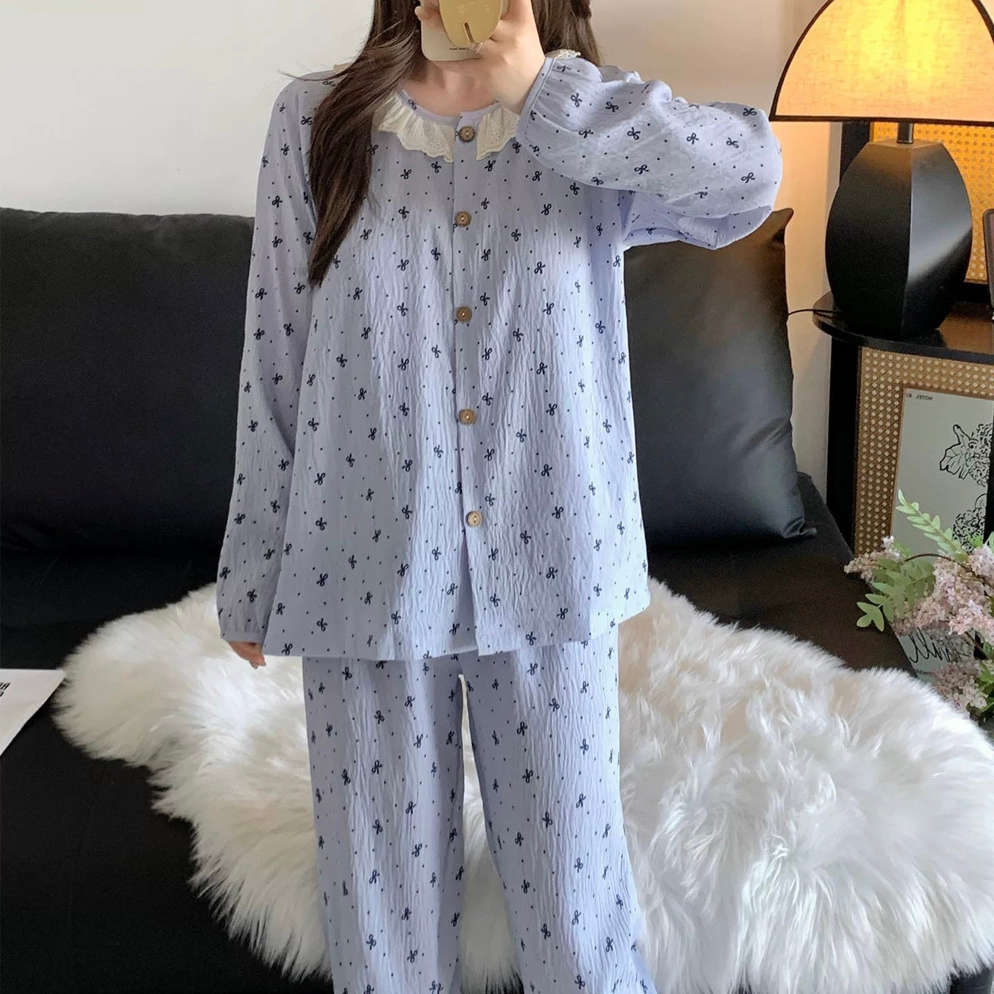 Lavender Lace Padded Nightsuit - 3pc Set