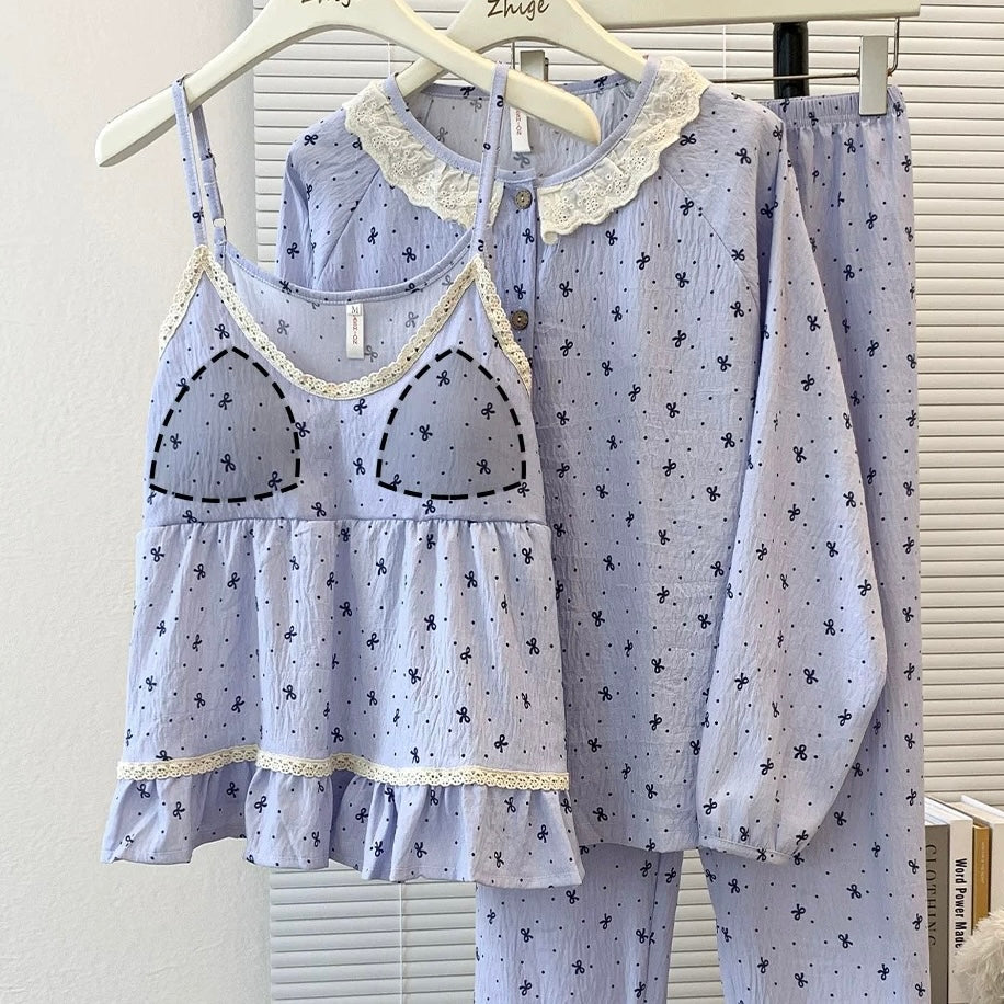 Lavender Lace Padded Nightsuit - 3pc Set
