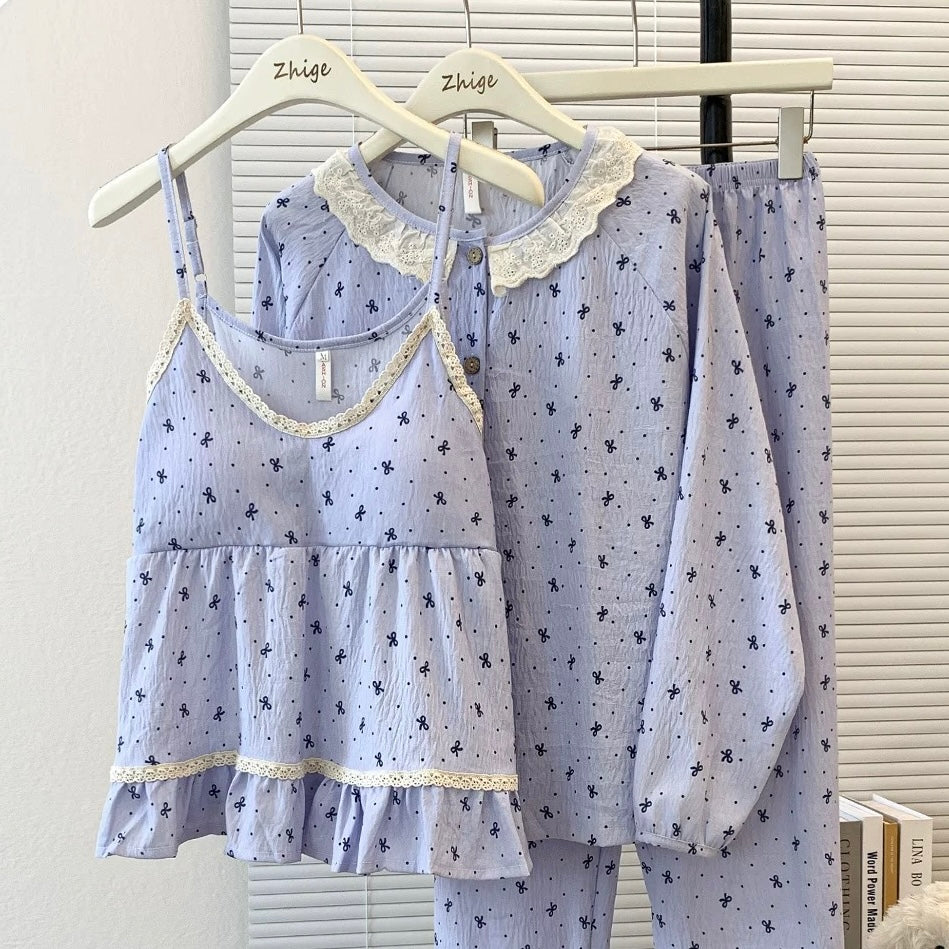 Lavender Lace Padded Nightsuit - 3pc Set
