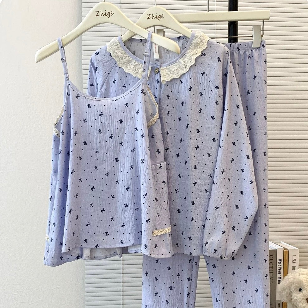 Lavender Lace Padded Nightsuit - 3pc Set