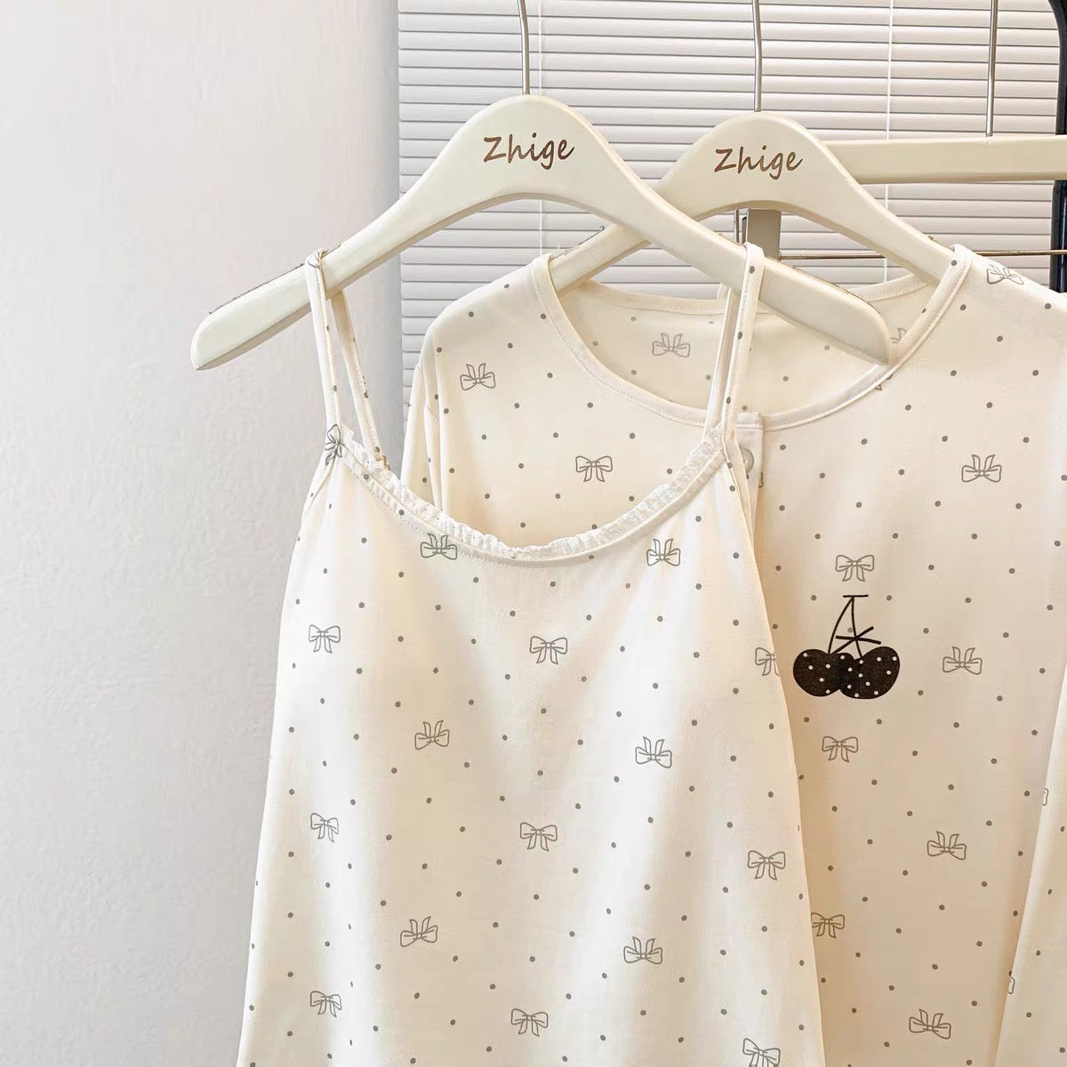 Soft Vanilla Bow Padded Nightsuit - 3pc Set