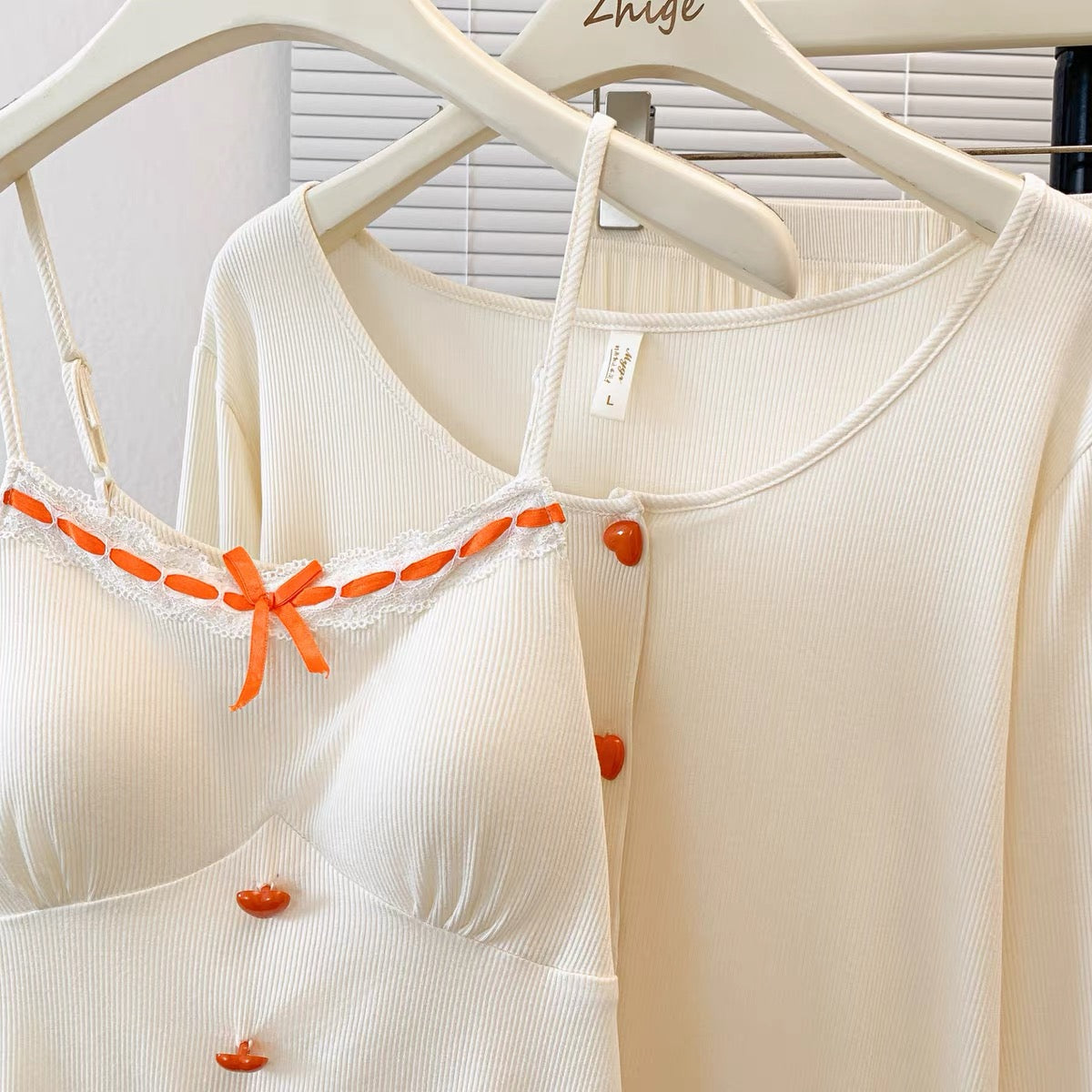 Creamy Heart Padded Nightsuit - 3pc Set