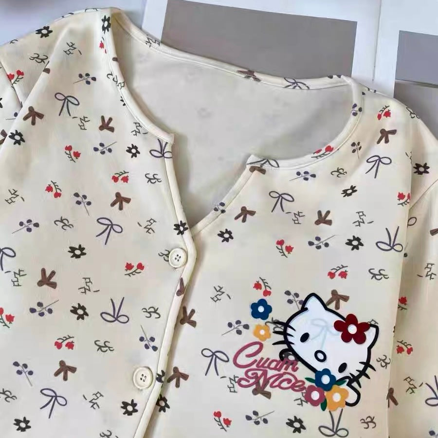 Cute Kitty Bow Padded Nightsuit Set