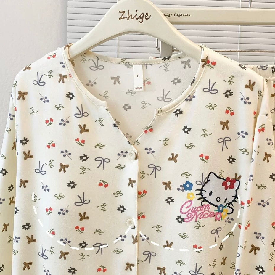 Cute Kitty Bow Padded Nightsuit Set