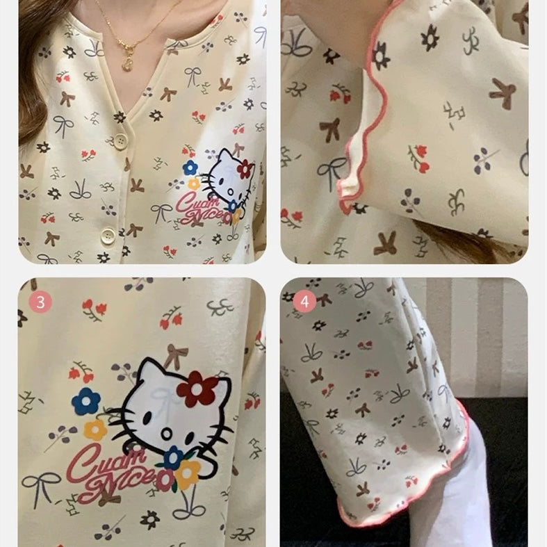 Cute Kitty Bow Padded Nightsuit Set