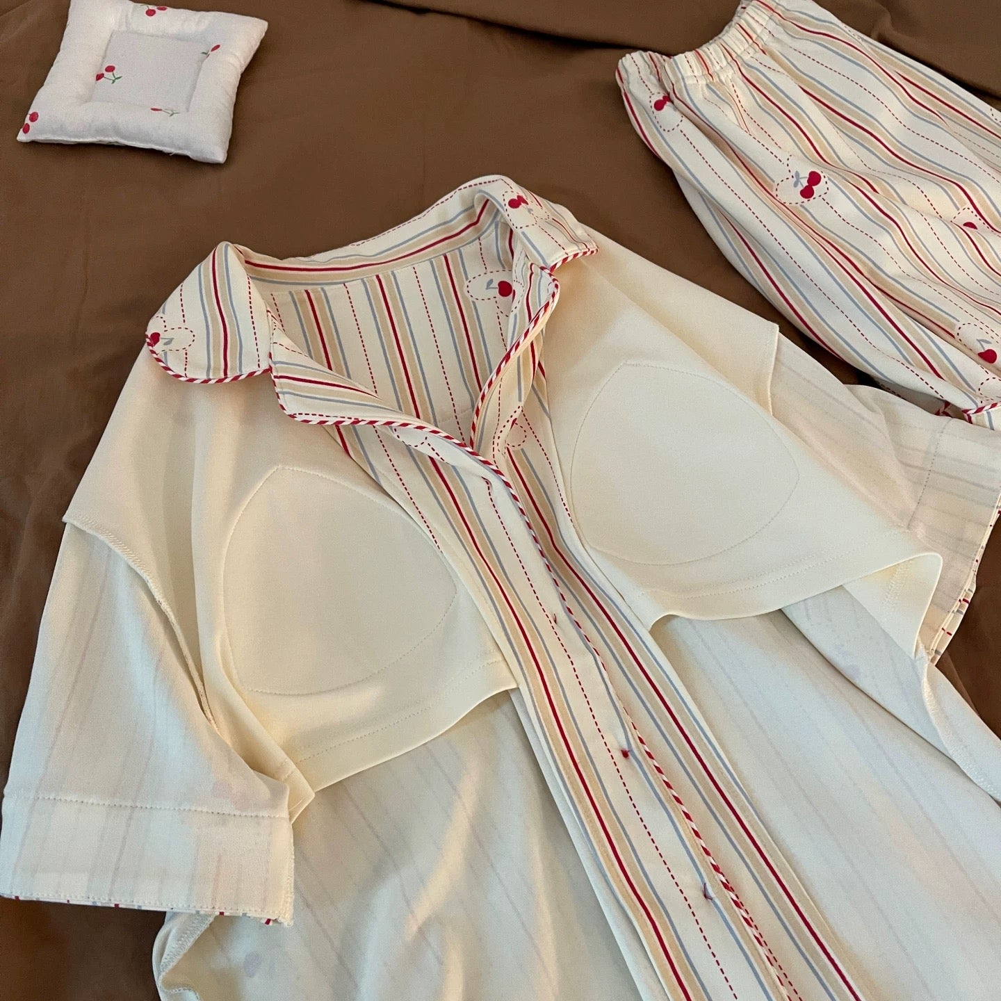 Vanilla Cherry Stripe Padded Nightsuit Set