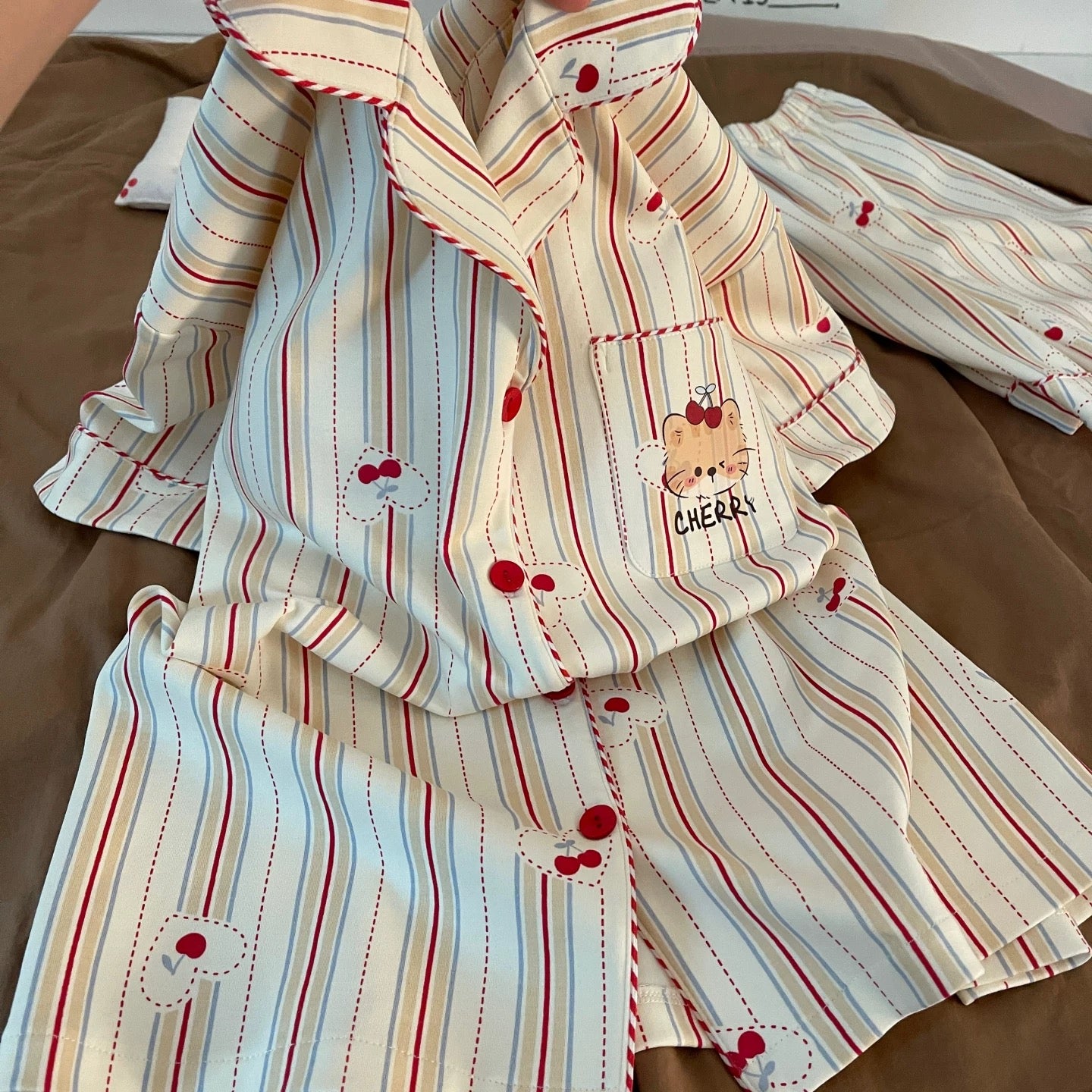 Vanilla Cherry Stripe Padded Nightsuit Set