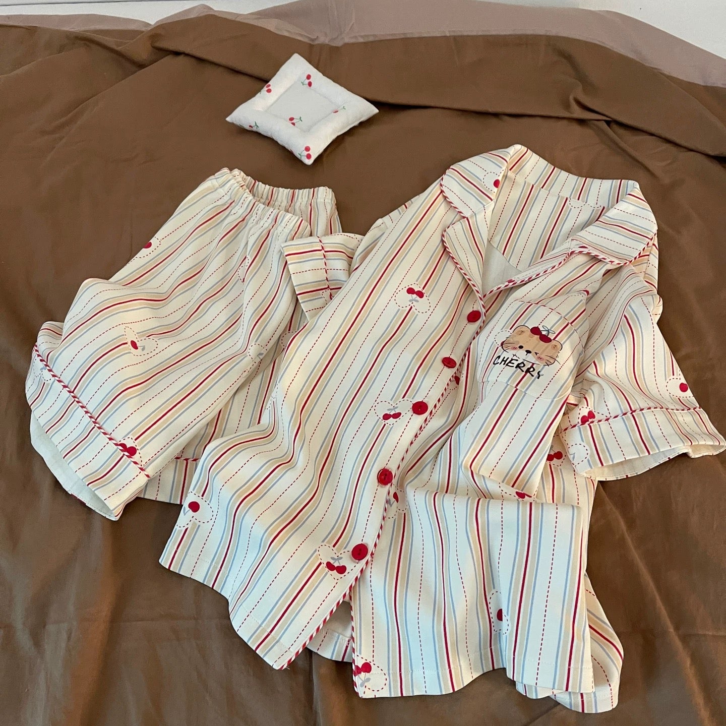 Vanilla Cherry Stripe Padded Nightsuit Set