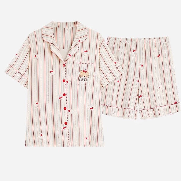 Vanilla Cherry Stripe Padded Nightsuit Set
