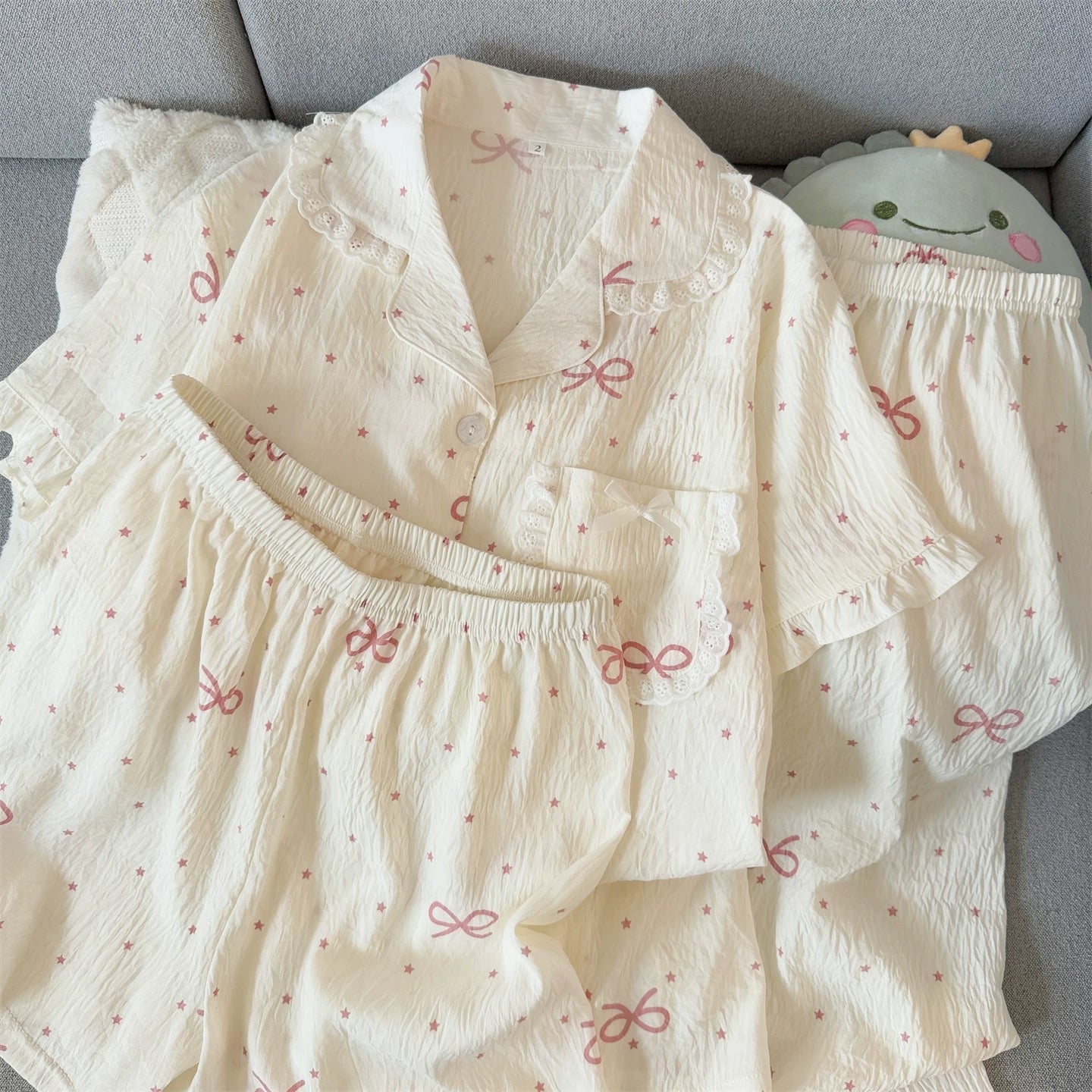 Bow Sprinkle Padded Nightsuit -3pcs Set
