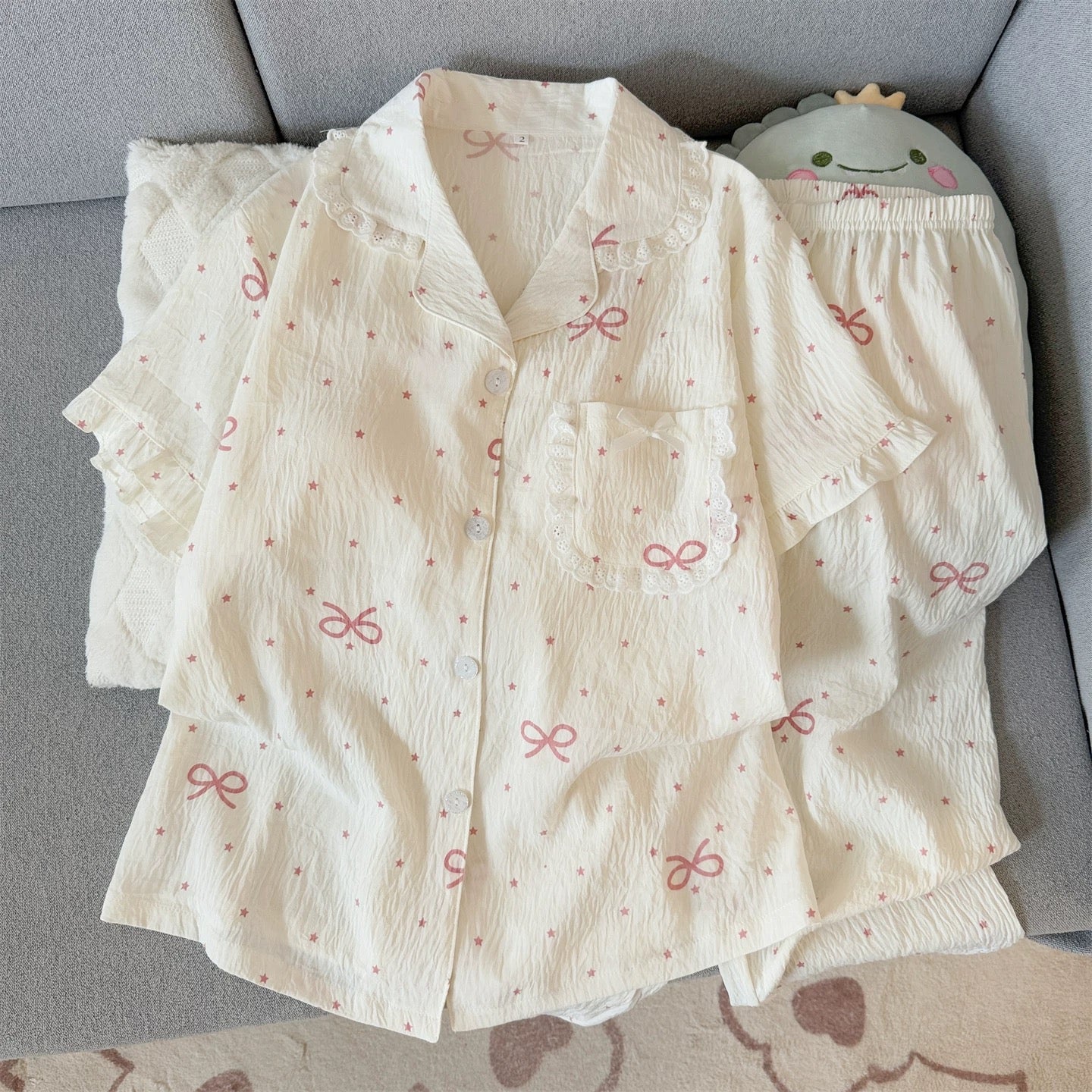 Bow Sprinkle Padded Nightsuit -3pcs Set