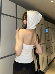 Sleek V-Neck Hooded Built-In Bra Tank Top