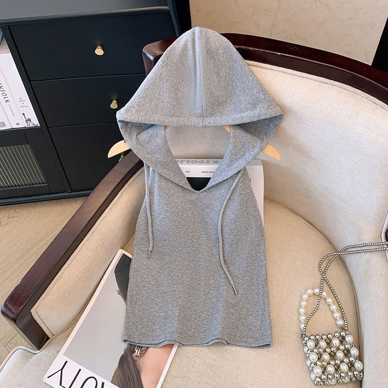 Sleek V-Neck Hooded Built-In Bra Tank Top