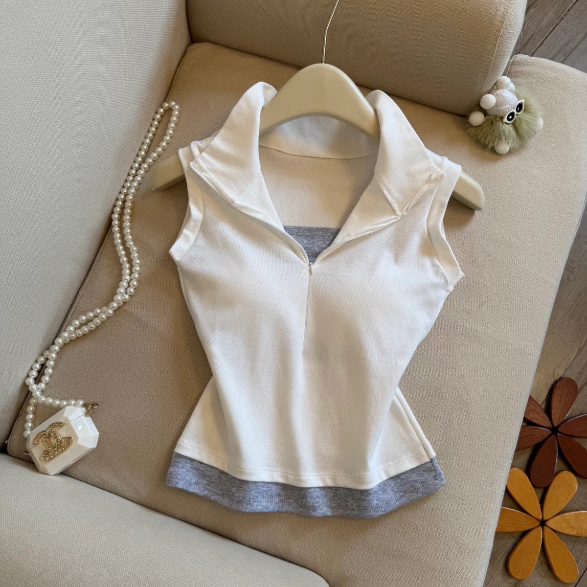 Polo Zip Up Built-in Bra Top