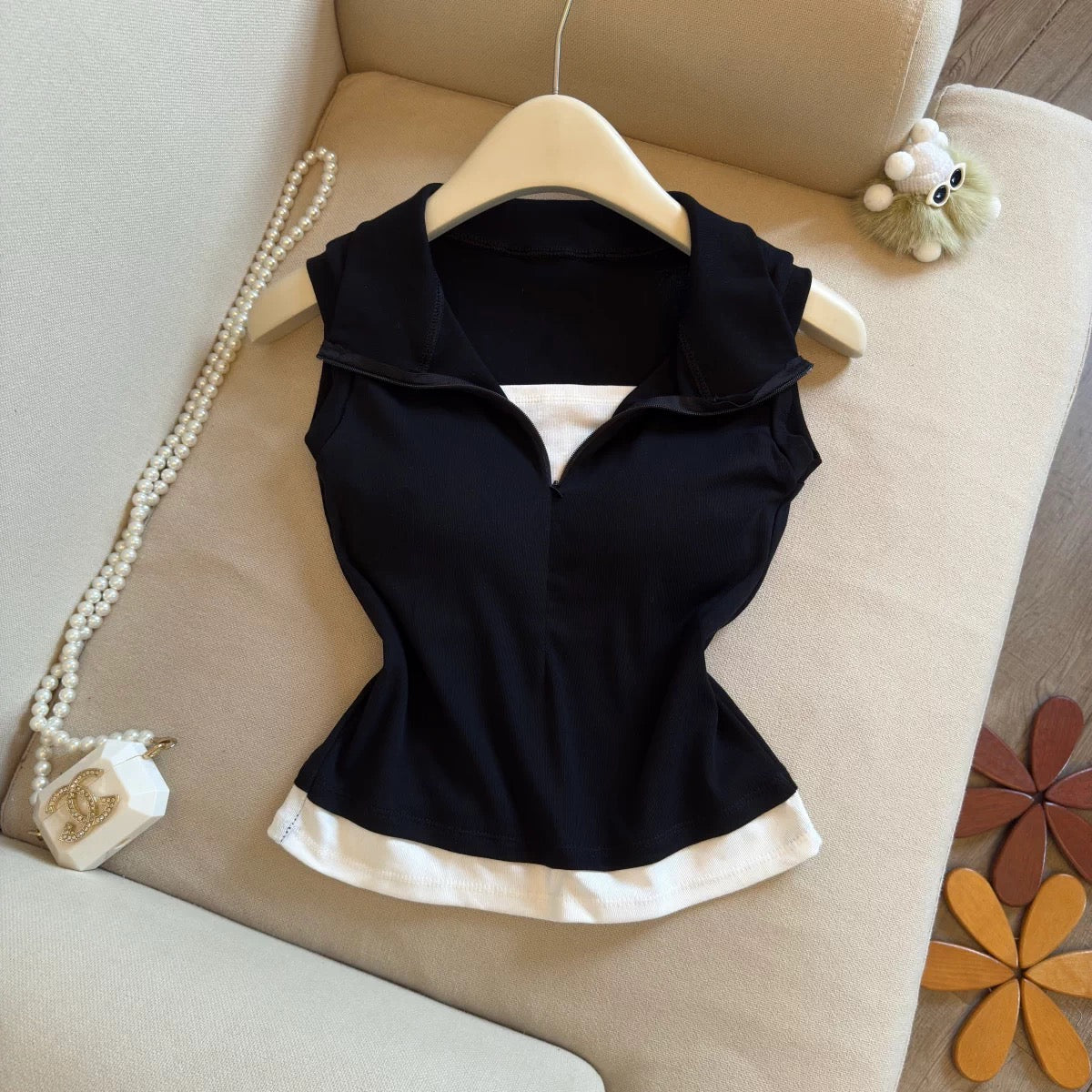 Polo Zip Up Built-in Bra Top