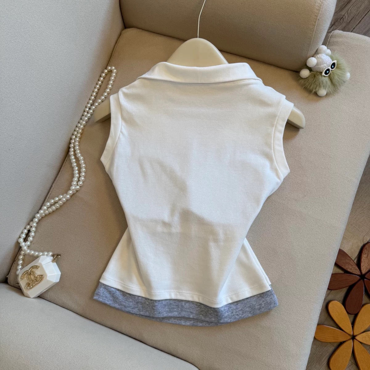Polo Zip Up Built-in Bra Top