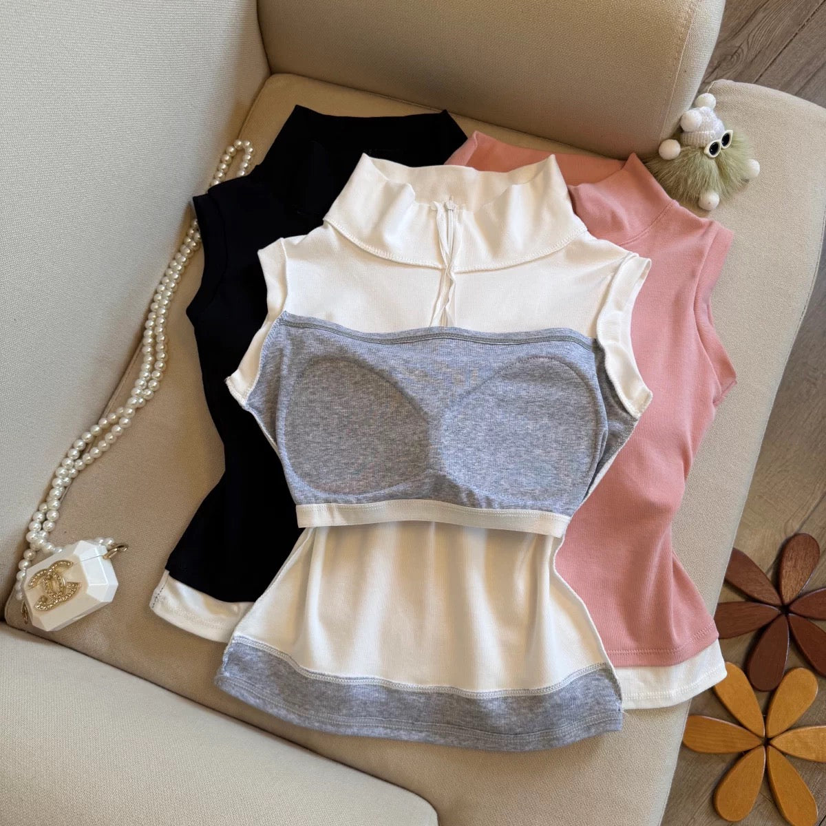 Polo Zip Up Built-in Bra Top