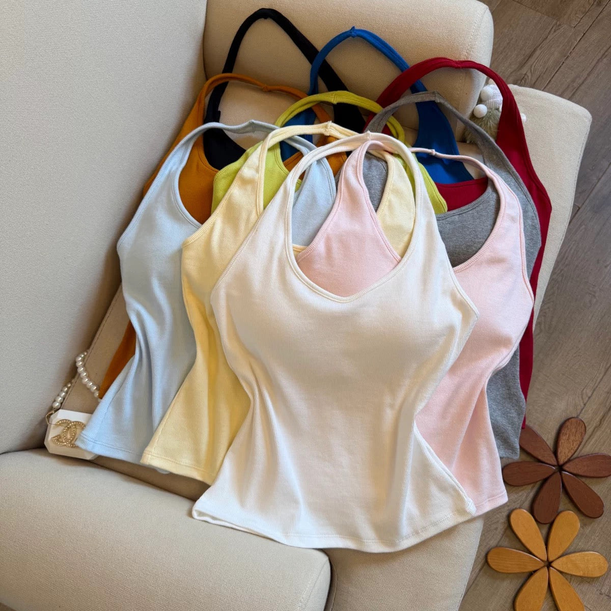Sundaze Ribbed Halter Built-in Bra Top
