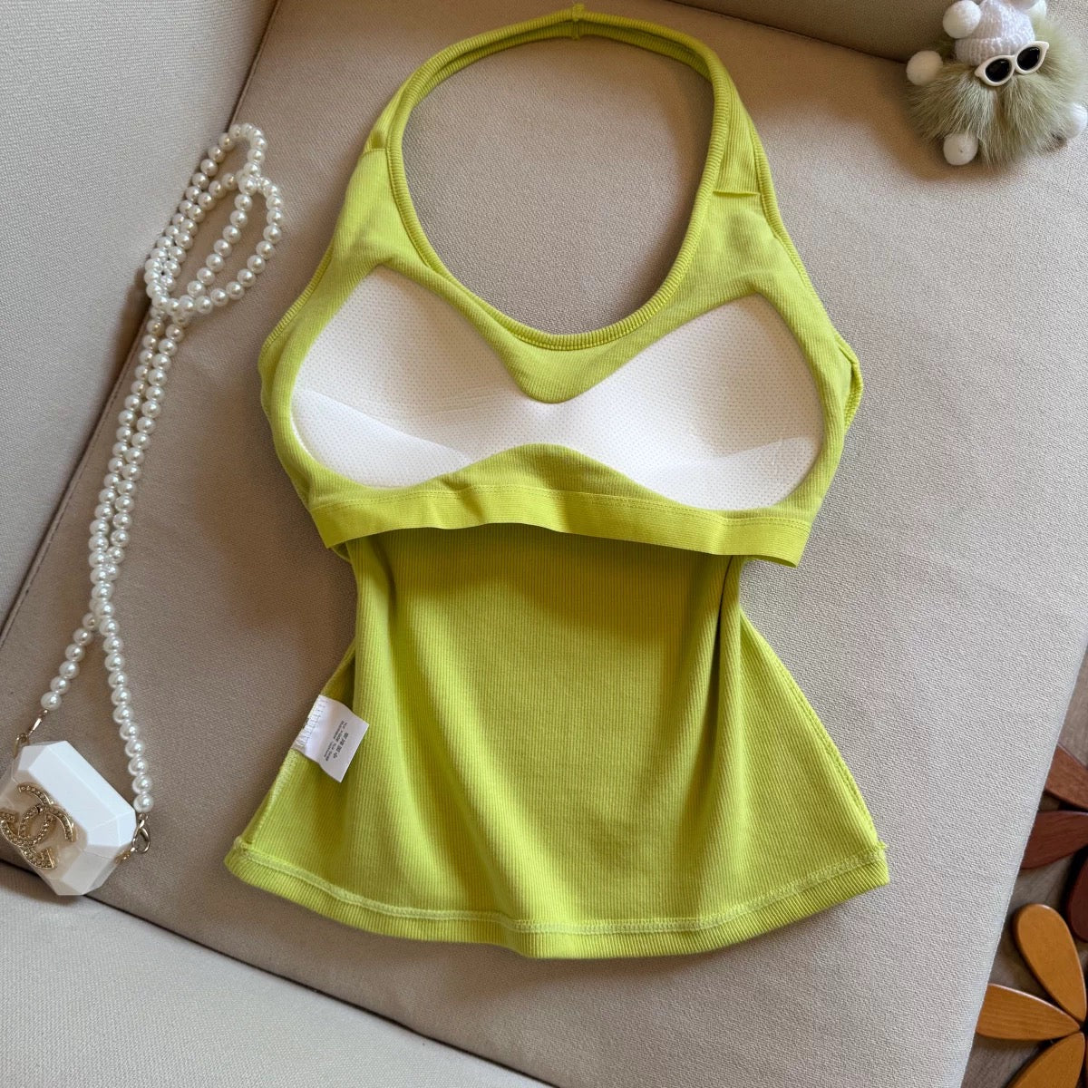 Sundaze Ribbed Halter Built-in Bra Top