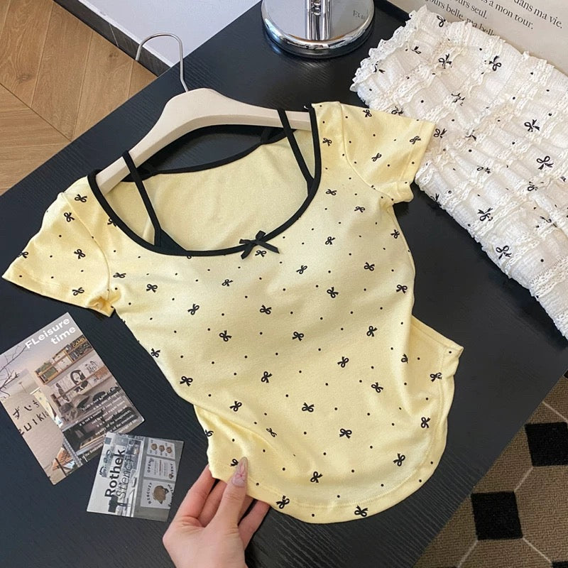Ditsy Bow Print Built-in Bra Top