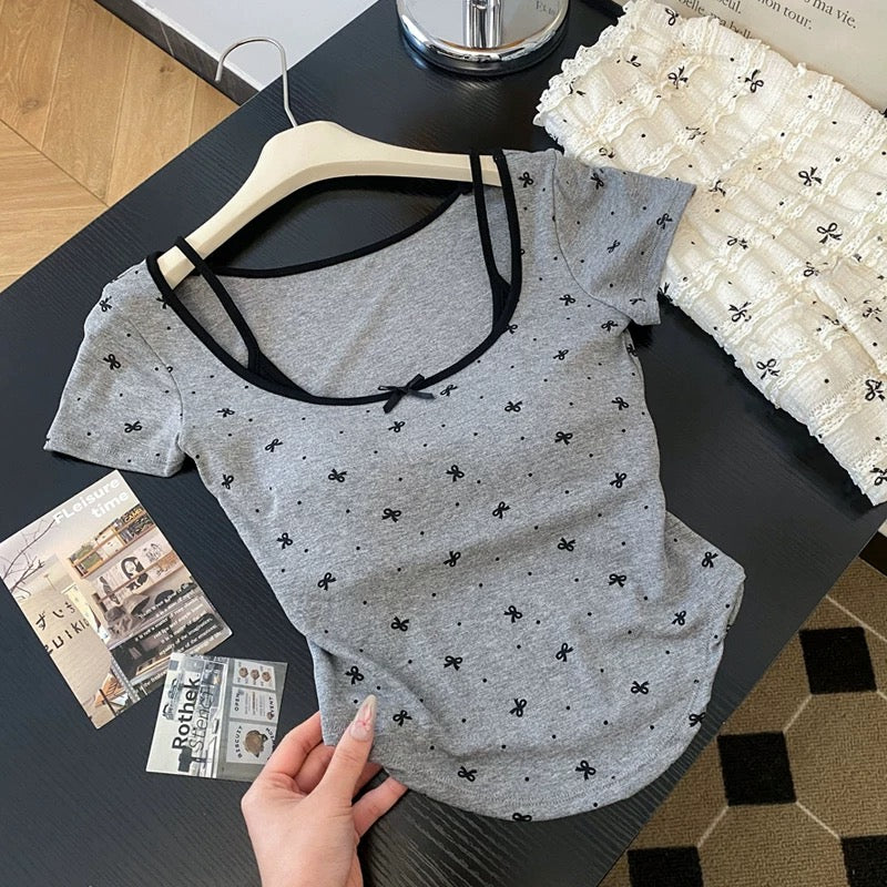Ditsy Bow Print Built-in Bra Top