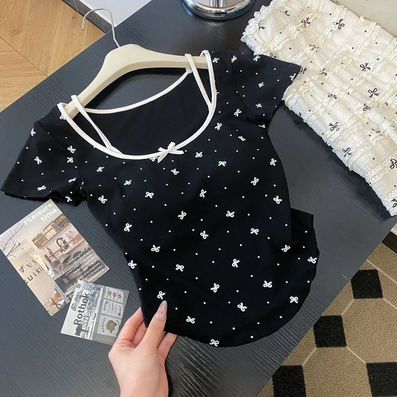 Ditsy Bow Print Built-in Bra Top