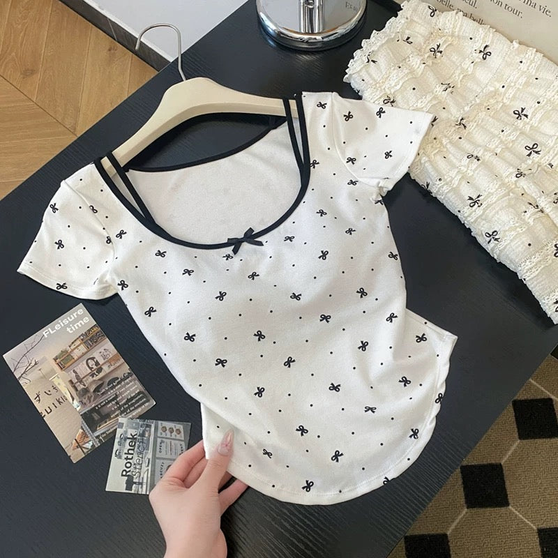 Ditsy Bow Print Built-in Bra Top