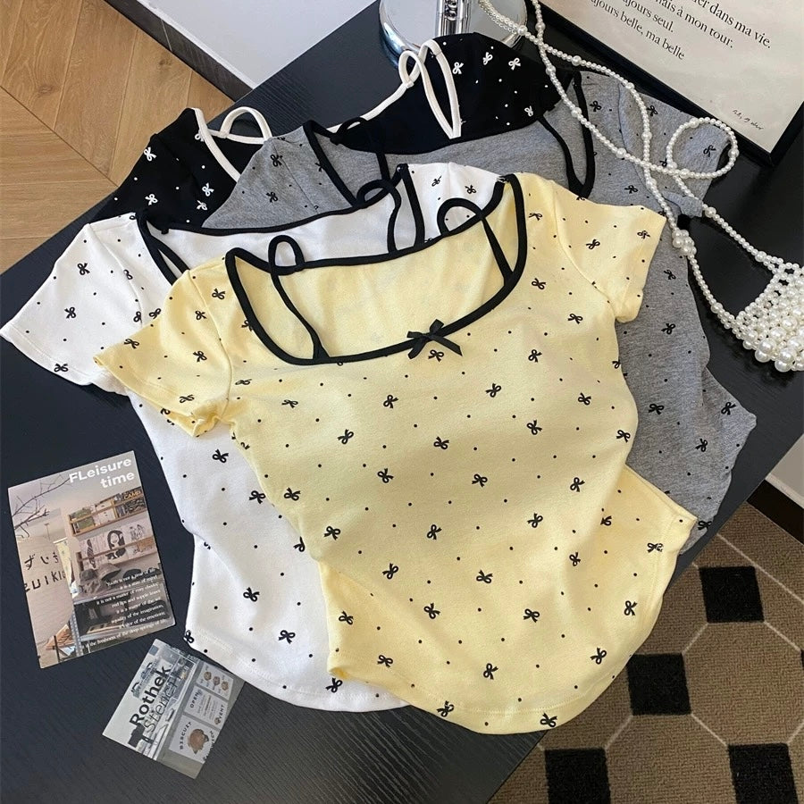 Ditsy Bow Print Built-in Bra Top