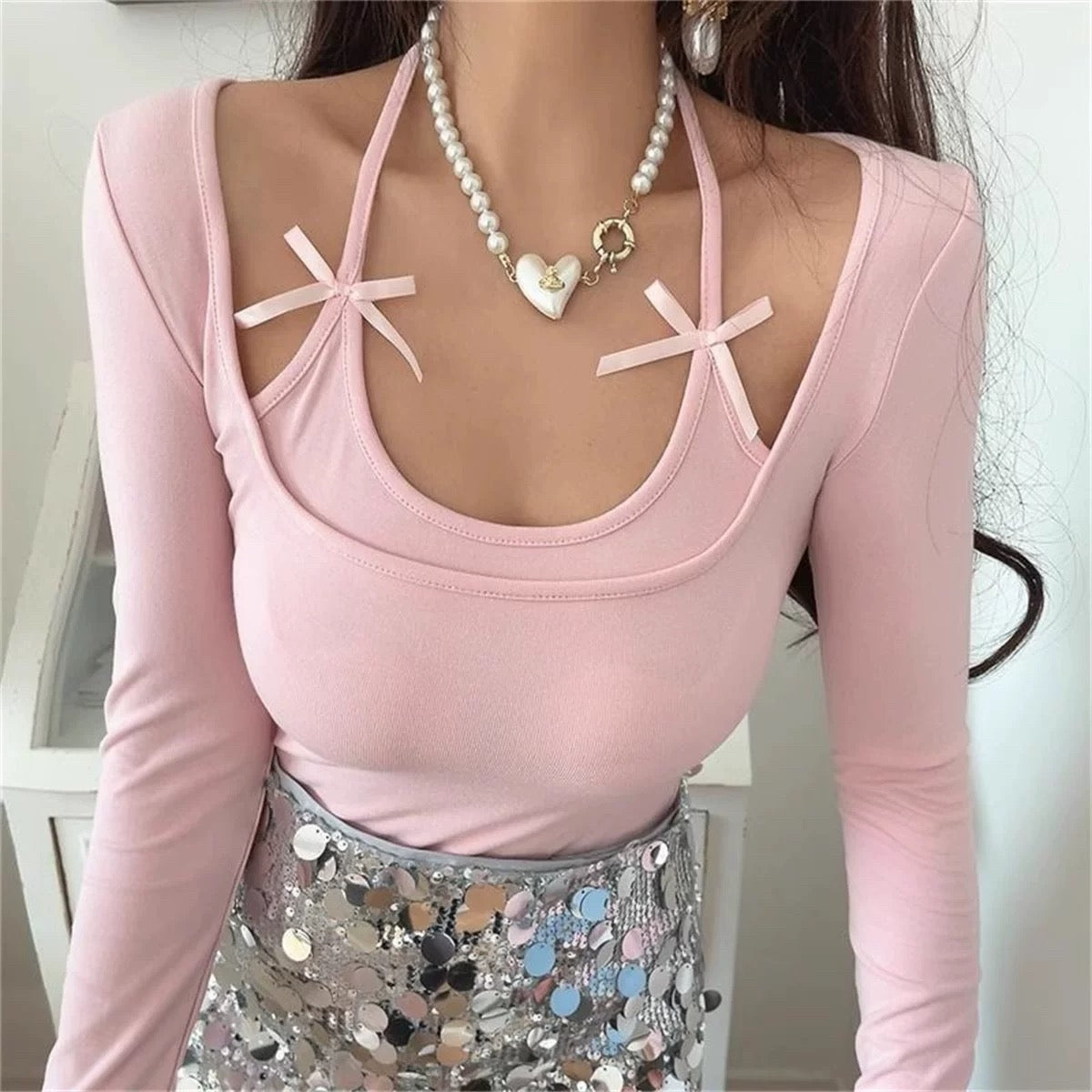 Glitter Layered Built-in Bra Top