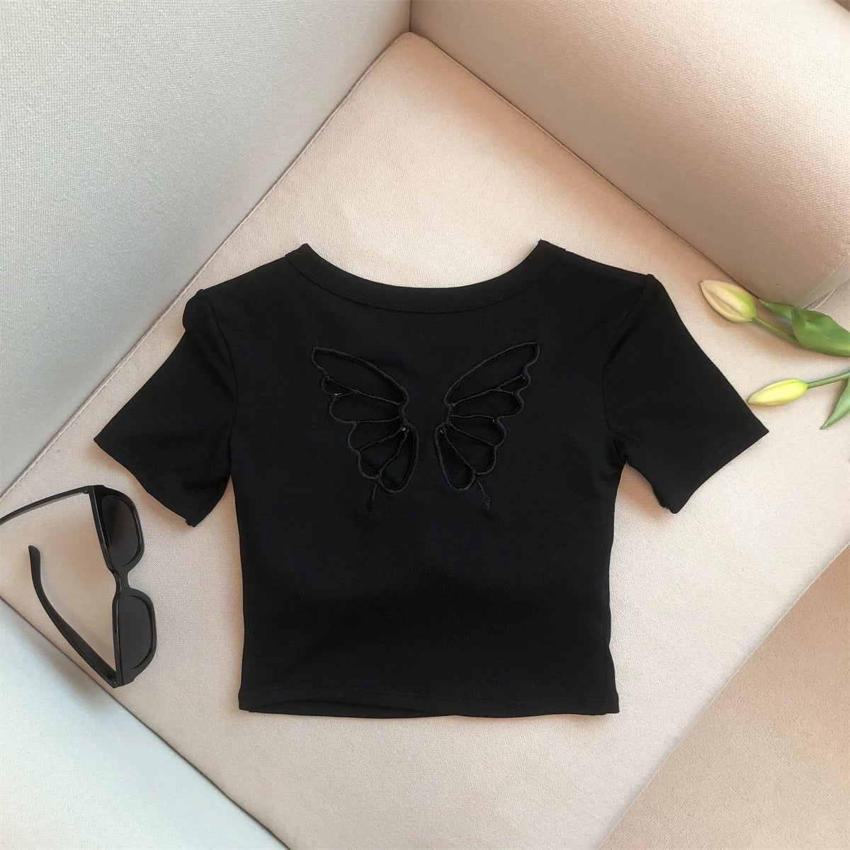 Winged Cut Out Built-in Bra Top
