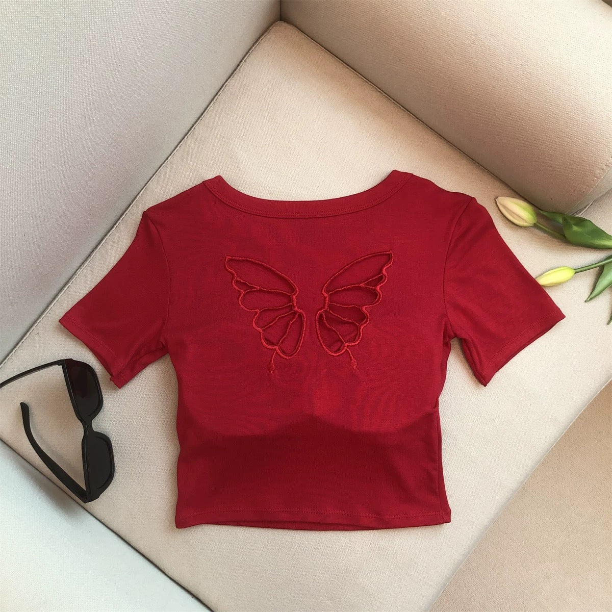Winged Cut Out Built-in Bra Top