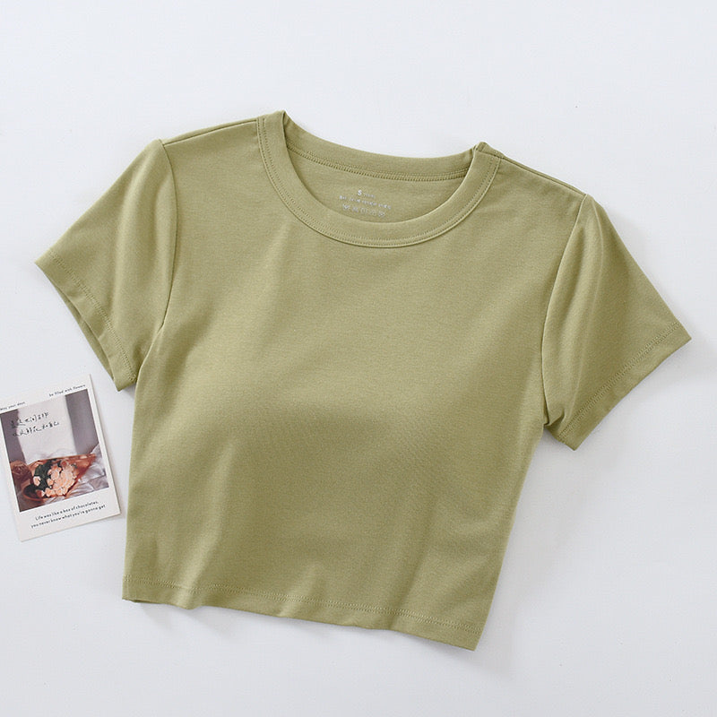 T Shirt Crop Bra Top With Built in Bra Cotton Bra Inbuilt Tshirt -   Canada