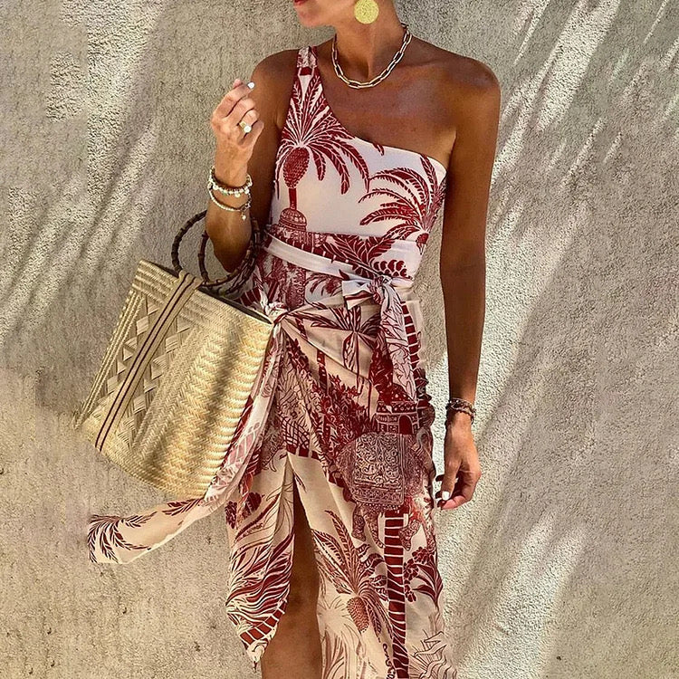 City One Shoulder Monokini With Sarong Set