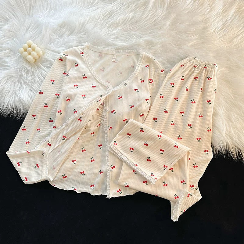 Little Cherries Padded Nightsuit - 3pc Set