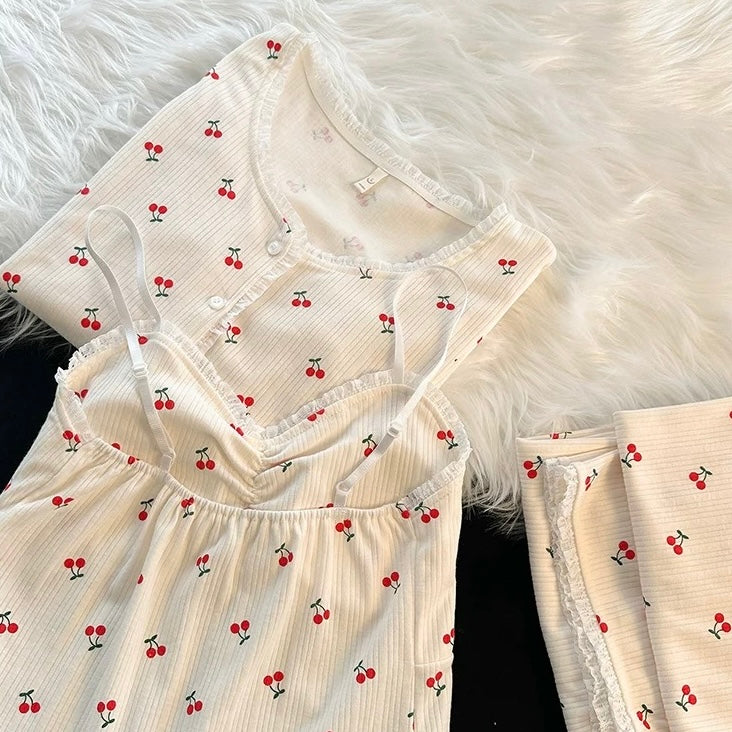 Little Cherries Padded Nightsuit - 3pc Set