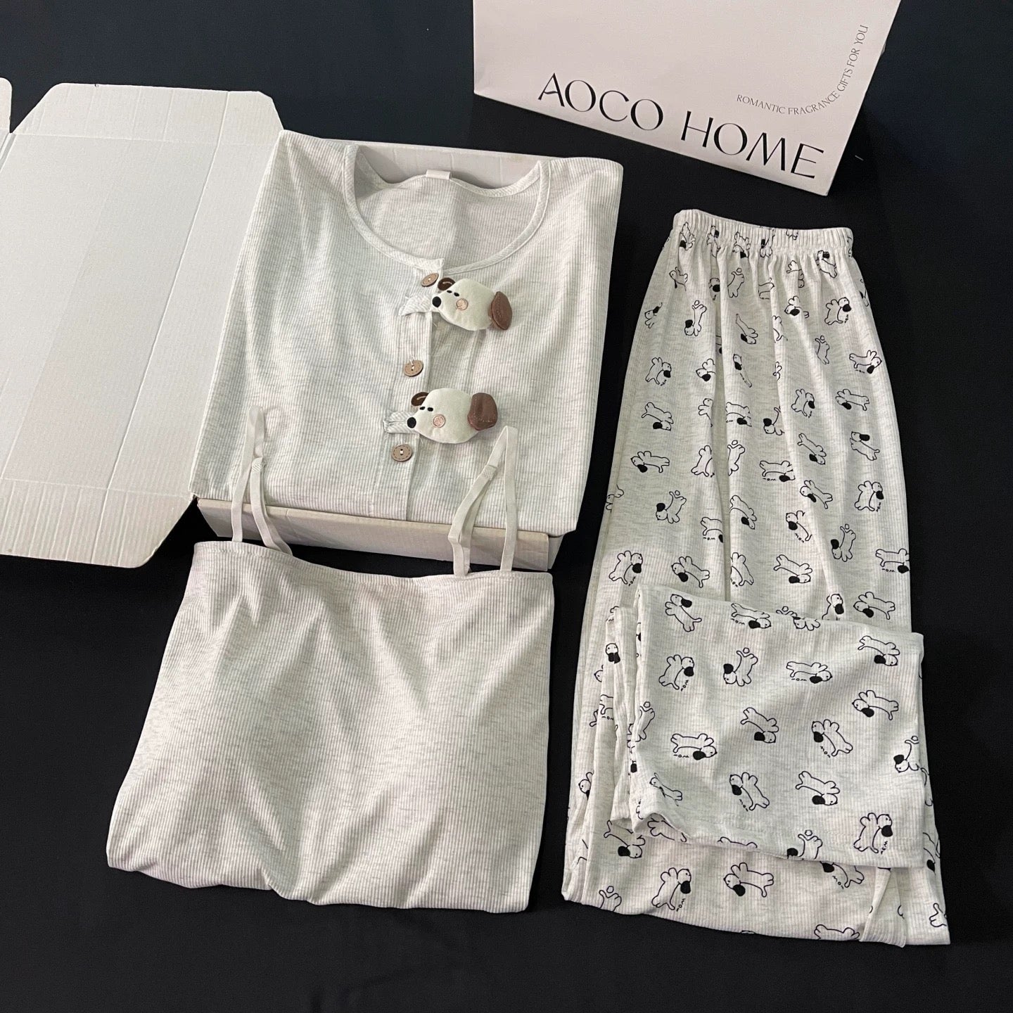 Grey Pup Padded Nightsuit - 3pc Set